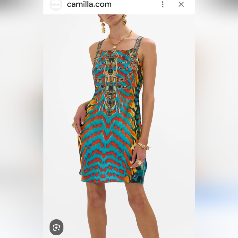 Camilla short bias slip dress with wide strap Desert visions